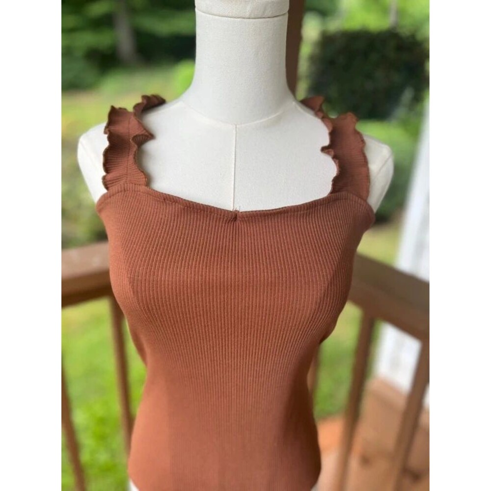 Charlotte Avery Ribbed Ruffle Strap Bodysuit | XL